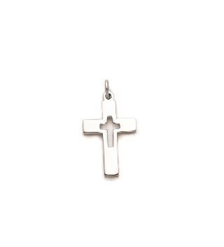 Cut Out Cross Necklace - Sterling Silver Pendant on 18 Stainless Chain SX1275SH