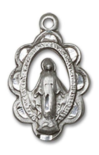 Cut Out Embellished Miraculous Medal - Sterling Silver 5/8 x 3/8 Pendant 1610SS
