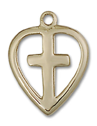 Cut Out Heart and Cross Pendant Charm - 14kt Gold 1709