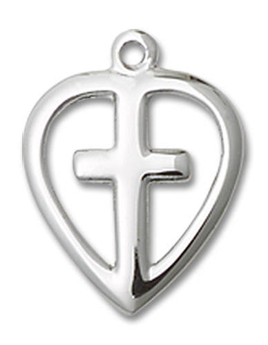 Cut Out Heart and Cross Pendant Charm - Sterling Silver 1709SS