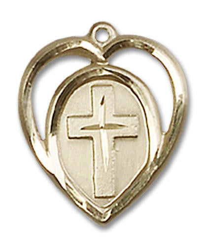 Cut Out Heart Shaped Cross Pendant - 14kt Gold 5/8 x 1/2 4132