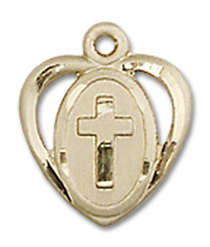 Cut Out Heart Shaped Cross Pendant Charm - 14kt Gold 5411