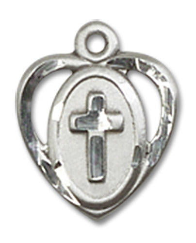 Cut Out Heart Shaped Cross Pendant Charm - Sterling Silver 5411SS