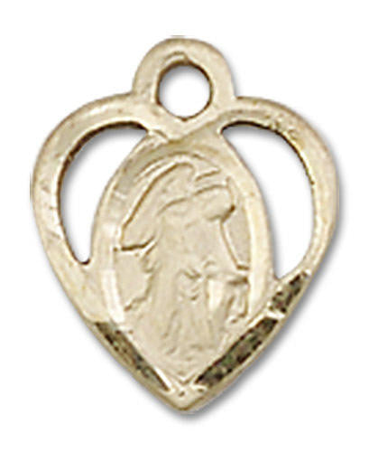 Cut Out Heart Shaped Guardian Angel Pendant Charm - 14kt Gold 5407