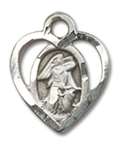 Cut Out Heart Shaped Guardian Angel Pendant Charm - Sterling Silver 5407SS