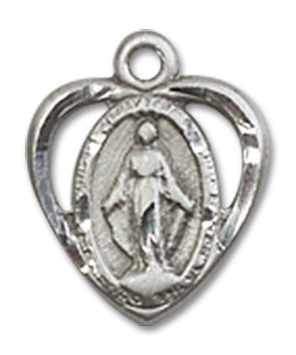 Cut Out Heart Shaped Miraculous Medal Pendant Charm - Sterling Silver 5401SS