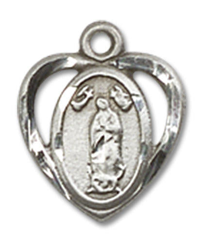 Cut Out Heart Shaped Our Lady of Guadalupe Pendant Charm - Sterling Silver 5422SS