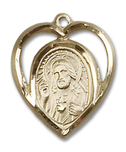 Cut Out Heart Shaped Scapular Pendant - 14kt Gold 5/8 x 1/2 4126