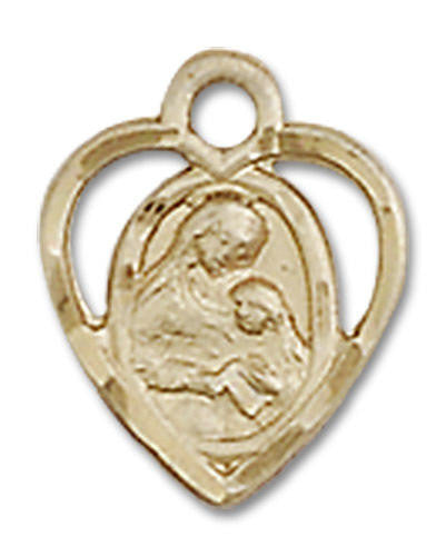 Cut Out Heart Shaped St Ann Pendant Charm - 14kt Gold 5405