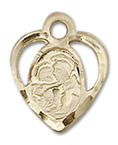 Cut Out Heart Shaped St Anthony of Padua Pendant Charm - 14kt Gold 5408