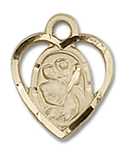 Cut Out Heart Shaped St Christopher Pendant Charm - 14kt Gold 5403