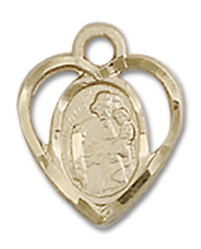 Cut Out Heart Shaped St Joseph Pendant Charm - 14kt Gold 5406