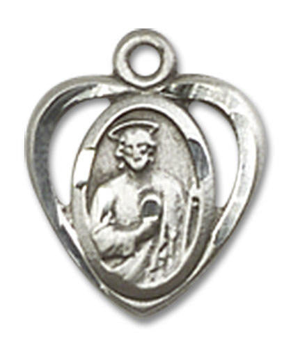 Cut Out Heart Shaped St Jude Pendant Charm - Sterling Silver 5404SS