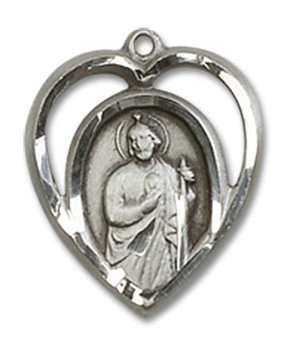 Cut Out Heart Shaped St Jude Pendant - Sterling Silver 5/8 x 1/2 4128SS