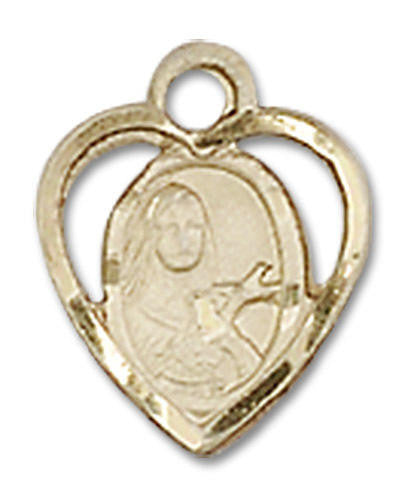 Cut Out Heart Shaped St Theresa Pendant Charm - 14kt Gold 5409
