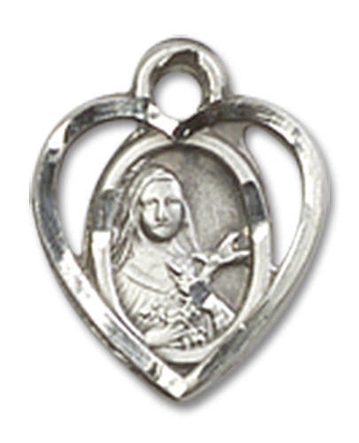 Cut Out Heart Shaped St Theresa Pendant Charm - Sterling Silver 5409SS