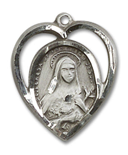 Cut Out Heart Shaped St Theresa Pendant - Sterling Silver 5/8 x 1/2 4130SS