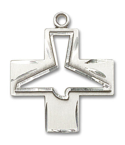 Cut Out Holy Spirit Large Cross Pendant - Sterling Silver 1 1/8 x 1 6080SS