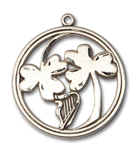 Cut Out Irish Shamrock and Harp Pendant - Sterling Silver 7/8 x 7/8 5104SS