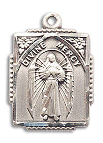 Divine Mercy Medal - Sterling Silver 3/4 x 1/2 Rectangular Pendant 0804DMSS
