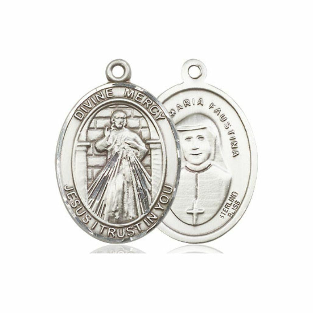 Divine Mercy Medal - Sterling Silver Oval Pendant 3 Sizes