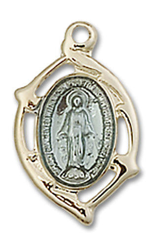 Embellished Blue Miraculous Medal - 14kt Gold 5/8 x 3/8 Oval Pendant 4257M