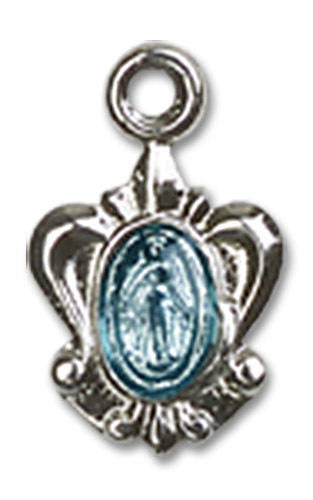 Embellished Blue Miraculous Medal Charm - Sterling Silver Pendant 0211SS