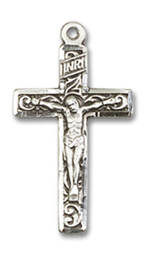 Embellished Crucifix Pendant - Sterling Silver 3/4 x 3/8 0672SS