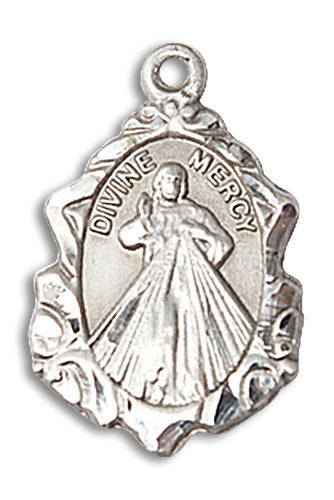 Embellished Divine Mercy Medal - Sterling Silver 3/4 x 1/2 Pendant 0822DMSS