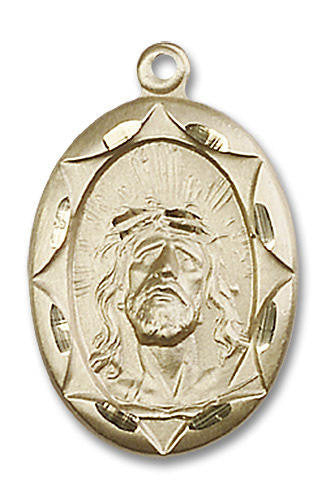 Embellished Ecce Homo Medal - 14kt Gold 1 x 5/8 Oval Pendant 0801EH