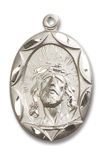 Embellished Ecce Homo Medal - Sterling Silver 1 x 5/8 Oval Pendant 0801EHSS