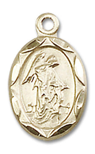 Embellished Guardian Angel Medal Charm - 14kt Gold Oval Pendant 0301E