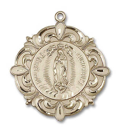 Embellished Large Our Lady of Guadalupe Medal - 14kt Gold 1 1/4 x 1 1/8 Pendant 4227