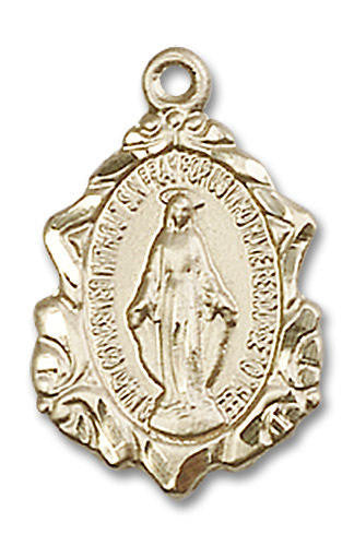 Embellished Miraculous Medal - 14kt Gold 3/4 x 1/2 Pendant 0822M