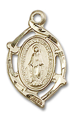 Embellished Miraculous Medal - 14kt Gold 5/8 x 3/8 Oval Pendant 4152M