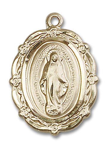 Embellished Miraculous Medal - 14kt Gold 7/8 x 5/8 Oval Pendant 4146M
