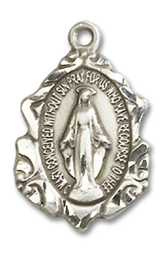 Embellished Miraculous Medal - Sterling Silver 3/4 x 1/2 Pendant 0822MSS