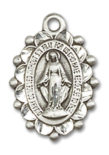 Embellished Miraculous Medal - Sterling Silver 5/8 x 3/8 Oval Pendant 6040SS