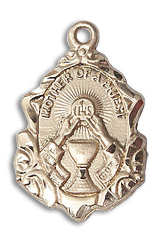 Embellished Mother of A Priest Medal - 14kt Gold 3/4 x 1/2 Pendant 0811
