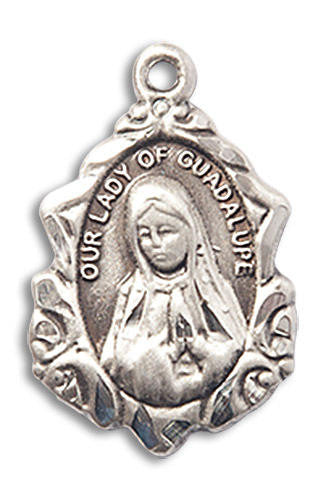 Embellished Our Lady of Guadalupe Medal - Sterling Silver 3/4 x 1/2 Pendant 0822FSS