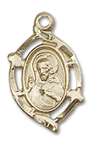 Embellished Scapular Medal - 14kt Gold 5/8 x 3/8 Oval Pendant 4153