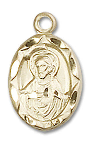 Embellished Scapular Medal Charm - 14kt Gold Oval Pendant 0301S