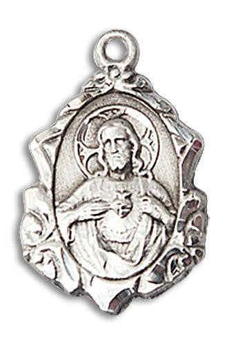 Embellished Scapular Medal - Sterling Silver 3/4 x 1/2 Pendant 0822SSS