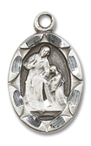 Embellished St Ann Medal Charm - Sterling Silver Oval Pendant 0301ASS