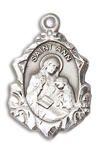 Embellished St Ann Medal - Sterling Silver 3/4 x 1/2 Pendant 0822ASS