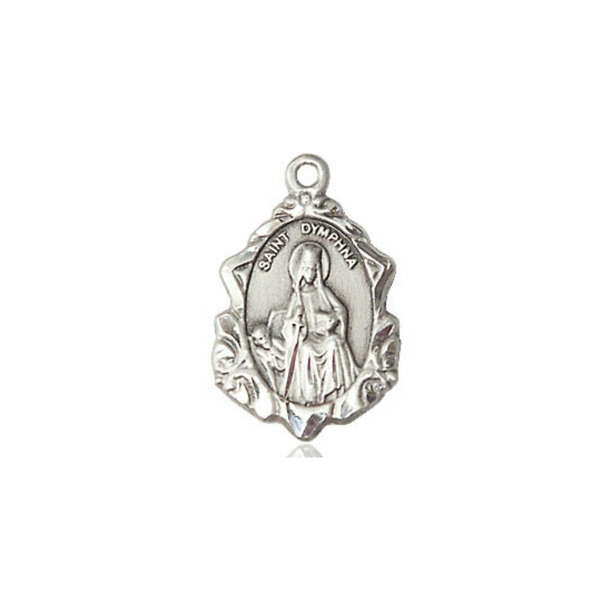 Embellished St Dymphna Medal - Sterling Silver 3/4 x 1/2 Pendant 0822DYSS