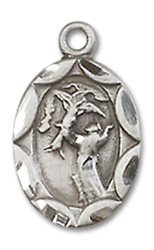 Embellished St Francis Medal Charm - Sterling Silver Oval Pendant 0301FCSS