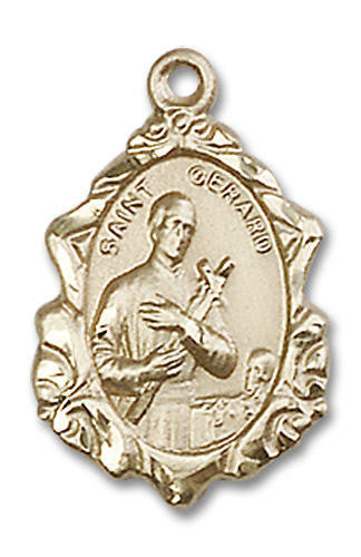 Embellished St Gerard Medal - 14kt Gold 3/4 x 1/2 Pendant 0822G