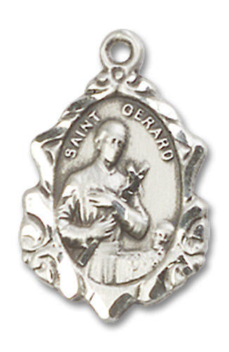 Embellished St Gerard Medal - Sterling Silver 3/4 x 1/2 Pendant 0822GSS