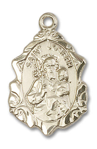 Embellished St Joseph Medal - 14kt Gold 3/4 x 1/2 Pendant 0822K